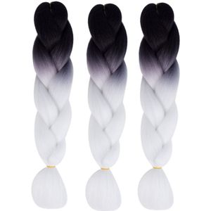 Fashion Color Gradient Individual Braid Wigs Chemical Fiber Big Braids  Length: 60cm(Black+White)