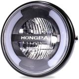 HONGPA Motorcycle Retro Headlights Modified Parts LED General Metal Headlights(Bright Black)