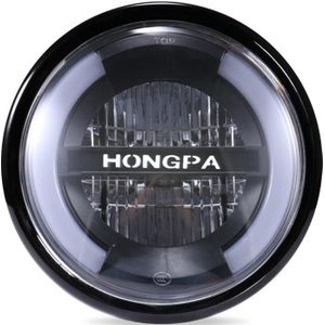 HONGPA Motorcycle Retro Headlights Modified Parts LED General Metal Headlights(Bright Black)