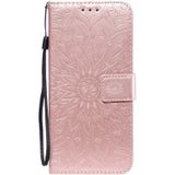 Pressed Printing Sunflower Pattern Horizontal Flip PU Leather Case for Huawei P Smart Z / Y9 Prime (2019)  with Holder & Card Slots & Wallet & Lanyard (Rose Gold)