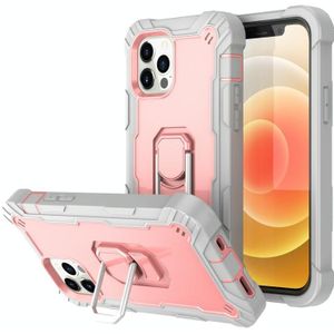 PC + Rubber 3-layers Shockproof Protective Case with Rotating Holder For iPhone 12 Mini(Grey White + Rose Gold)