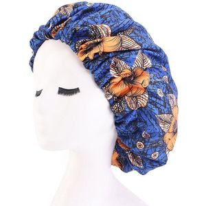 3 PCS TJM-434 Printed Double-Layer Night Hat With Satin Lining Elastic Wide Brim Headscarf Hat  Size: One Size Adjustable(Orange Flower Royal Blue)