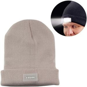 Unisex Warm Winter Polyacrylonitrile Knit Hat Adult Head Cap with 5 LED Light (Beige)