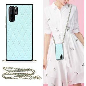 For Huawei P30 Pro Elegant Rhombic Pattern Microfiber Leather +TPU Shockproof Case with Crossbody Strap Chain(Blue)