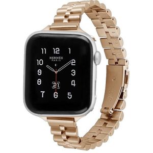 Half-Round Three-Bead Metal Watch Band For Apple Watch Series 7 41mm / 6&SE&5&4 40mm / 3&2&1 38mm(Rose Gold)