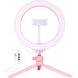 PULUZ 10.2 inch 26cm Light + Desktop Tripod Mount USB 3 Modes Dimmable LED Ring Vlogging Selfie Photography Video Lights with Cold Shoe Tripod Ball Head & Phone Clamp(Pink)