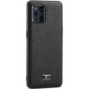 For OPPO Find X3 Fierre Shann Leather Texture Phone Back Cover Case(Lychee Black)