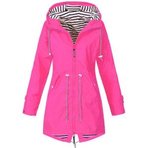 Women Waterproof Rain Jacket Hooded Raincoat  Size:XXXXXL(Rose Red)