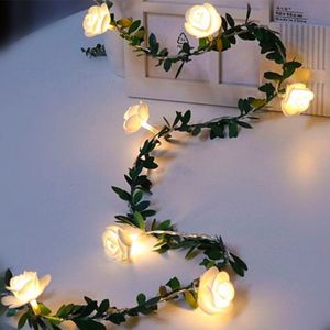 4.5m  30 LEDs Solar Simulation Green Leaf Rattan Rose Flower Vine LED Light String Garland Decoration