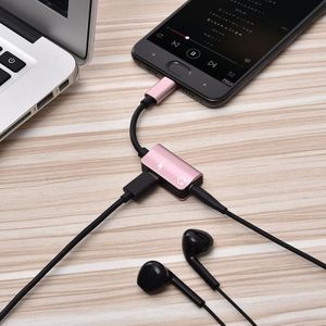 2 in 1 Cable Fast Charge Type-C Male to Type-C Female + 3.5mm Female Jack Headphone Adapter Converter  Supports Audio and Charging  Length: 12cm (Rose Gold)
