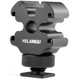 YELANGU YLG0601A A68 3-Head Cold Shoe Mount Adapter Microphone Flash Light Metal Holder Bracket(Black)