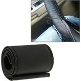 Leather Steering Wheel Cover With Needle and Thread  Size: 54x10.5cm (Black)