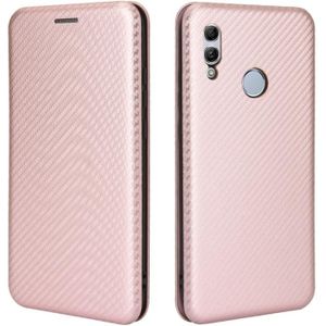 For Huawei Honor 10 Lite / P smart (2019) Carbon Fiber Texture Magnetic Horizontal Flip TPU + PC + PU Leather Case with Card Slot(Pink)