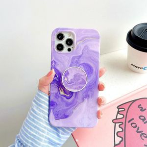 Voor iPhone 11 Pro Max verdikt TPU Geglazuurde marmeren patroonhoes met opvouwbare houder