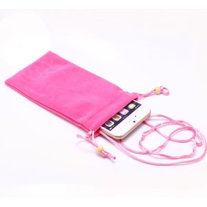 6.9 inch Universal Leisure Cotton Flock Cloth Carry Bag with Lanyard for iPhone 8 Plus  Galaxy S10+  Huawei Mate 20X  Xiaomi Max(Rose Red)