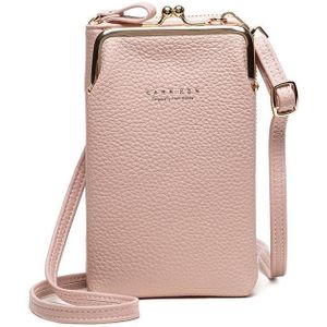 H2107 Ladies Mobile Phone Bag Shoulder Messenger Bag Pebbled Zipper Wallet(Pink)