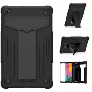 For Samsung Galaxy Tab A10.1 (2019) T510 T-shaped Bracket Contrast Color Shockproof PC + Silicone Flat Protective Case(Black+Black)