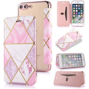Bronzing Plating PU + TPU Horizontal Flip Leather Case with Holder & Card Slot For iPhone 8 Plus & 7 Plus(Pink White)