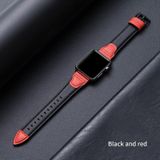 Splicing Cowhide Leather Replacement Strap Watchband For Apple Watch Series 6 & SE & 5 & 4 44mm / 3 & 2 & 1 42mm(Black Red)