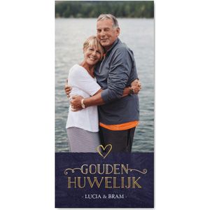 Stijlvolle langwerpige uitnodiging gouden huwelijksjubileum