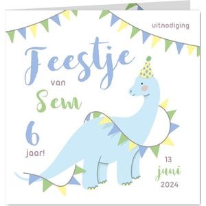 Uitnodiging kinderfeestje met dinosaurus voor een jongen
