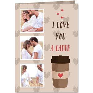 Liefdeskaart met een koffiebeker en hartjes