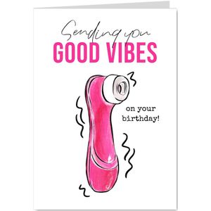 Stoute verjaardagskaart 'Good Vibes' vibrator roze
