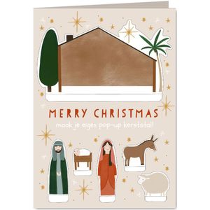 Leuke kinder kerstkaart maak je eigen kerststal illustratie