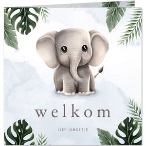 Felicitatiekaartje lief olifantje blauw jungle thema