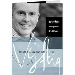 Uitnodiging 50ste verjaardag, met geschreven 'vijftig'