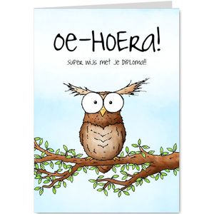 Geslaagd kaart uil - oeHoe-ra!!