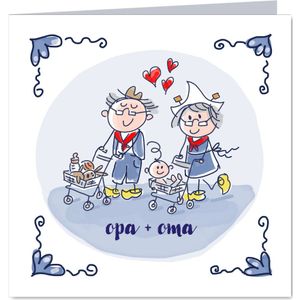 Felicitatiekaart opa en oma met rollator en kleinkind