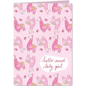 Felicitatie dochter handgetekend alpaca roze