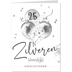 Felicitatiekaart zilveren huwelijk ballonnen confetti harten