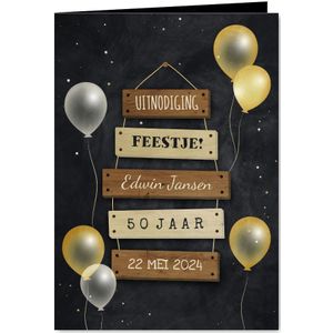 Uitnodiging 50 jaar bordjes met feestelijke ballonnen