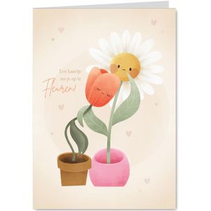 Lieve beterschapskaart met verdrietige bloemen en hartjes