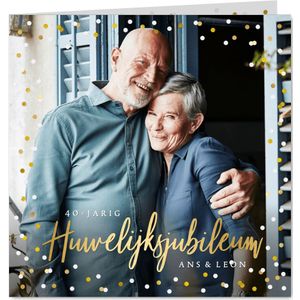 Feestelijke kaart huwelijksjubileum confetti met foto