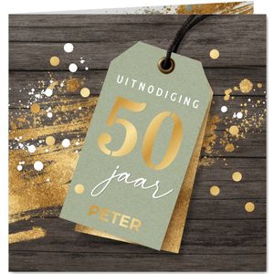 Verjaardag feest uitnodiging man label hout