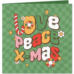 Groovy funky kerstkaart love peace xmas flower power