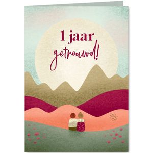 Huwelijksjubileum kaart met stel in de bergen