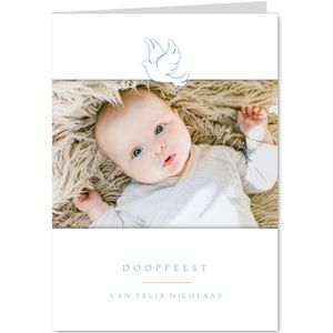 Uitnodiging doopsel foto en blauw duifje