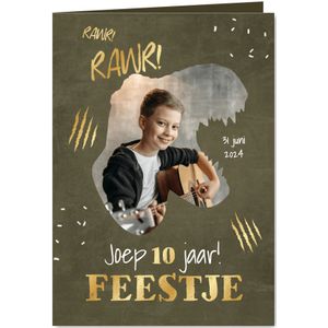 Kinderfeestje dino survival speurtocht jongen goud t-rex