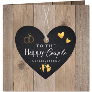 Felicitatie kaart huwelijk hartje hout trouw symbolen goudlo
