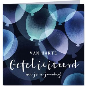 Verjaardagskaart blauwe ballonnen man