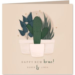 Verhuiskaart happy new home met plantjes