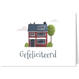 Felicitatiekaart nieuwe woning huis boom gefeliciteerd vogel