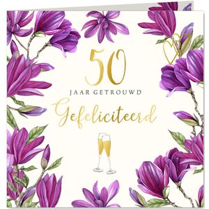 Felicitatie jubileum paarse magnoliabloemen