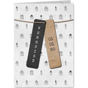 Verhuiskaart met labels en huisjes patroon