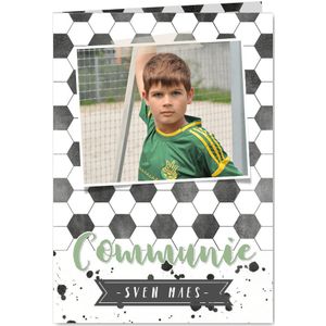 Stoere voetbal communiekaart met eigen foto