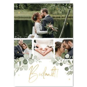 Sjieke fotokaart bedankt bruiloft eucalyptus foto's